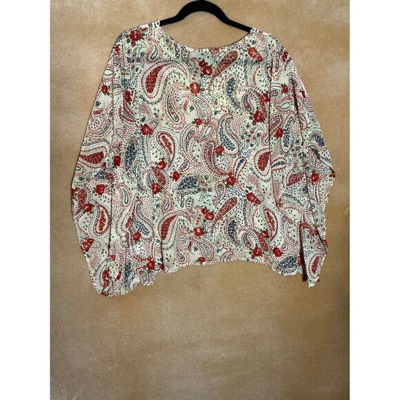 Womens Wallpaper Her Boho Paisley Floral Print V Neck Crochet Trim Kaftan Top S - Picture 4 of 8